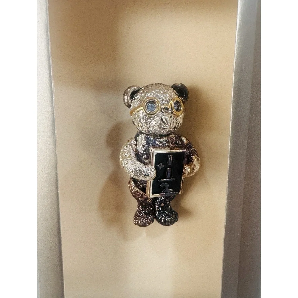 Napier Panda Teacher Bear Pin Brooch Rhinestone Enamel Math Classroom w/ Box